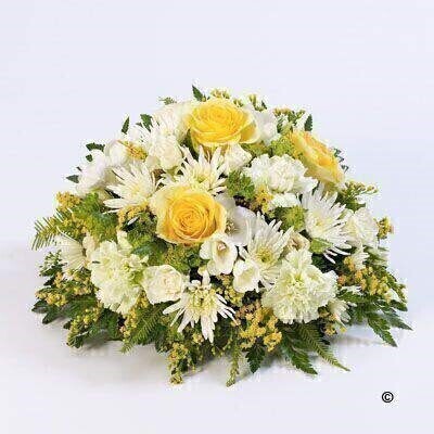<h2>Yellow and White Classic Posy | Funeral Flowers</h2>
<ul>
<li>Approximate Size W 25cm H 40cm</li>
<li>Hand created yellow and white posy in fresh flowers</li>
<li>To give you the best we may occasionally need to make substitutes</li>
<li>Funeral Flowers will be delivered at least 2 hours before the funeral</li>
<li>For delivery area coverage see below</li>
</ul>
<h2><br />Liverpool Flower Delivery</h2>
<p>We have a wide selection of Funeral Posies offered for Liverpool Flower Delivery. Funeral posies can be provided for you in Liverpool, Merseyside and we can organize Funeral flower deliveries for you nationwide. Funeral Flower can be delivered to the Funeral directors or a house address. They can not be delivered to the crematorium or the church.</p>
<br>
<h2>Flower Delivery Coverage</h2>
<p>Our shop delivers funeral flowers to the following Liverpool postcodes L1 L2 L3 L4 L5 L6 L7 L8 L11 L12 L13 L14 L15 L16 L17 L18 L19 L24 L25 L26 L27 L36 L70 If your order is for an area outside of these we can organise delivery for you through our network of florists. We will ask them to make as close as possible to the image but because of the difference in stock and sundry items, it may not be exact.</p>
<br>
<h2>Liverpool Funeral Flowers | Posies</h2>
<p>This beautiful posy has been loving handcrafted by our florist. A classic selection in lemon and white including large-headed roses, freesias, lisianthus and spray chrysanthemums presented in a posy design.</p>
<br>
<p>Funeral posies are suitable as funeral flowers and as tribute gifts to the bereaved family. The Funeral posy is flowers arranged in a circular shape. In the case of cremation, the family may like individual posies which can also be used as table decorations at the wake.</p>
<br>
<p>Contents of the Extra Large Posy:40cm Posy Pad, 5 Yellow Roses, 2 White Spray Roses, 2 White Lisianthus, 4 White Freesia, 5 Green Carnations, 3 White Spray Chrysanthemums, 3 Green Bupleurum and Solidago with mixed Foliage.</p>
<br>
<h2>Best Florist in Liverpool</h2>
<p>Trust Award-winning Liverpool Florist, Booker Flowers and Gifts, to deliver funeral flowers fitting for the occasion delivered in Liverpool, Merseyside and beyond. Our funeral flowers are handcrafted by our team of professional fully qualified who not only lovingly hand make our designs but hand-deliver them, ensuring all our customers are delighted with their flowers. Booker Flowers and Gifts your local Liverpool Flower shop.</p>
<p><br /><br /><br /></p>
<p><em>Vivian Hart - Review from Facebook - Funeral Flowers Liverpool</em></p>
<br>
<p><em>This 5 Star review was from Facebook - Booker Flowers and Gifts - Reviews Facebook</em></p>
<br>
<p><em>Visited Booker Flowers as my usual florist was closed. Ordered funeral flowers. The advice and customer service we were given was excellent. The flowers exceeded our expectations - will be using Booker Flowers in the future - Thank you</em></p>
<br>